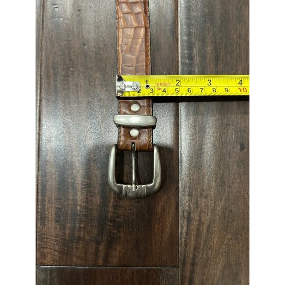 Croc Faux Leather Belt Brown Sz 10 Adjustable Single Prong Silver Buckle - Picture 6 of 8